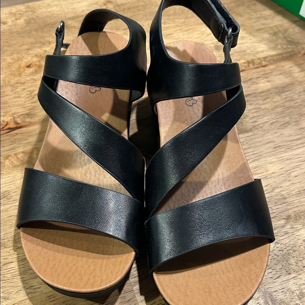 “Caley” BareTraps Black Strappy Sandals